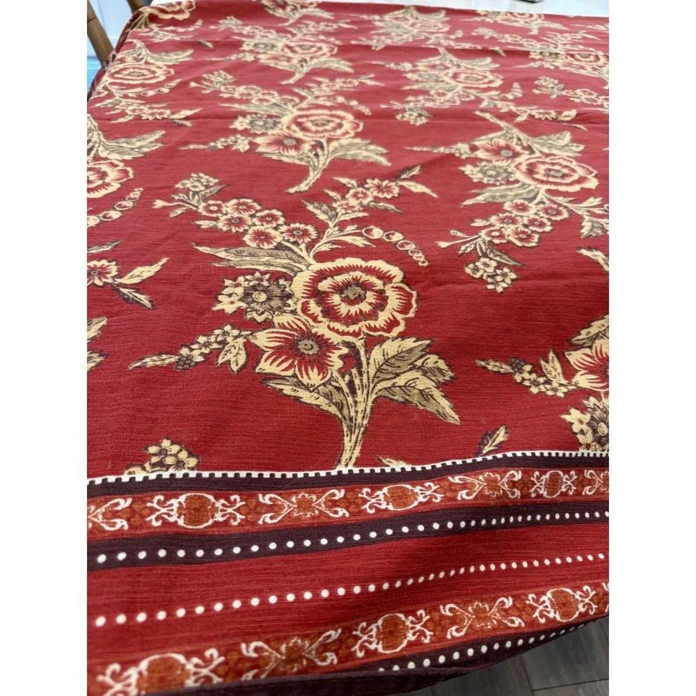 Red Floral Damask Rectangular Tablecloth French Provencal Farmhouse 60x84